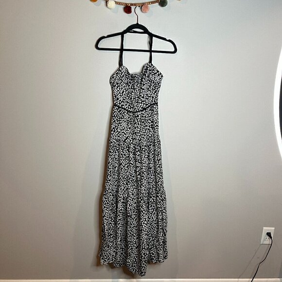 NWT Lulu's Kind Heart Black Floral Print Tiered Lace-Up Midi Dress - Picture 3 of 7